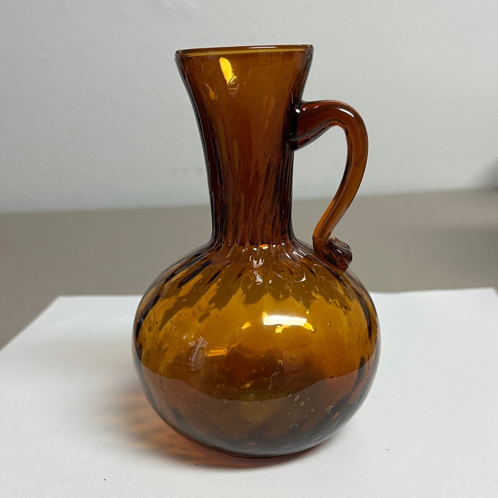 Vintage 1960’s Empoli Optic Amber Glass pitcher with applied Handle
